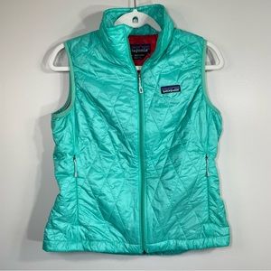 Patagonia Quilted Primaloft Vest Nano Aqua Green Blue Puffer Size Womens Small